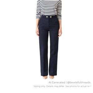 SAINT JAMES Laurianne Navy Breton Sailor Trousers US 8–10 High Rise